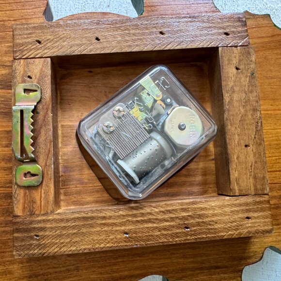 Vintage Hand Painted Wood Rudolph the Reindeer Wall Hanger with Music Box - Picture 7 of 9